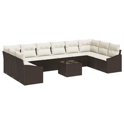 Sofa Sæt med pude 11 pcs Brun polyrattan