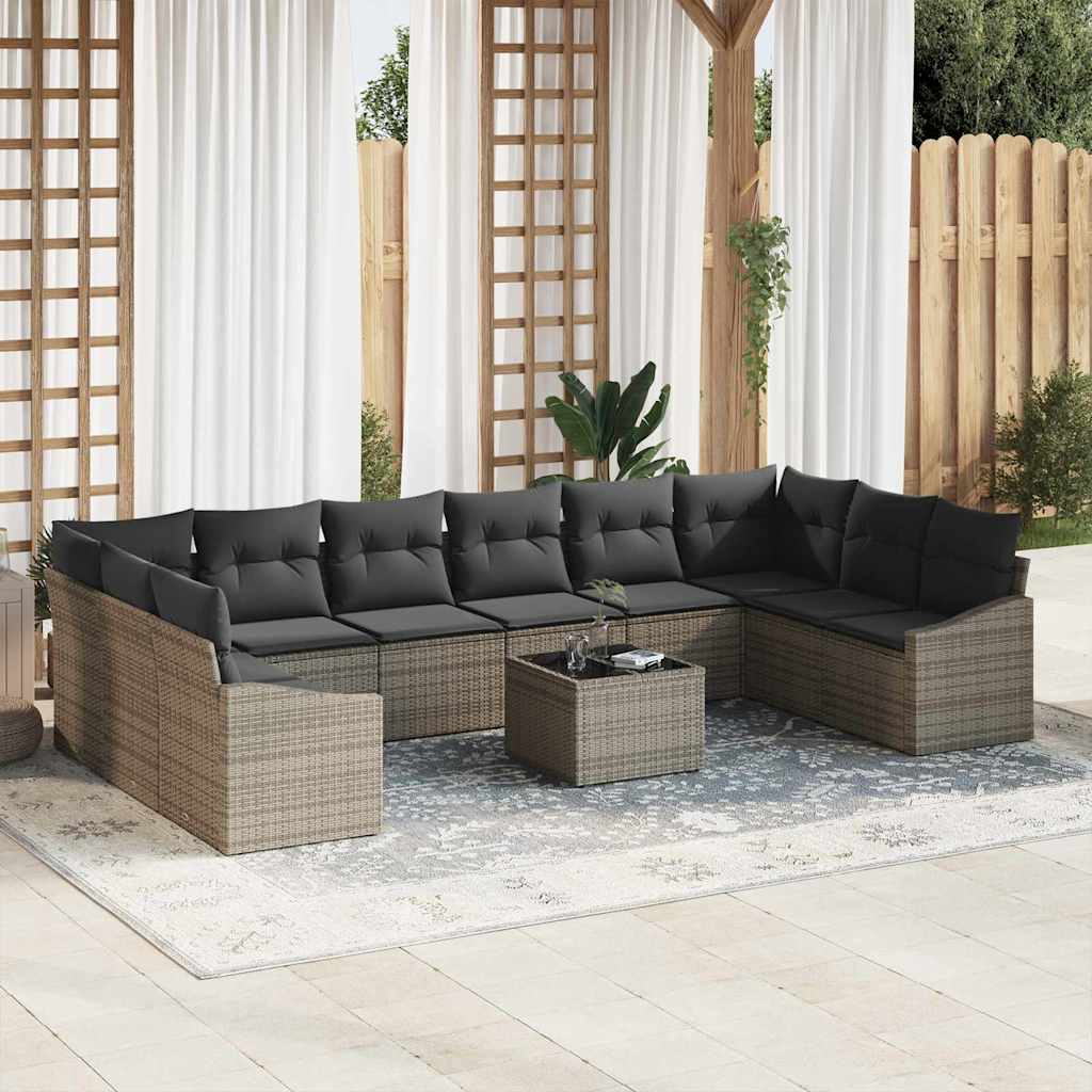 Sofa Sæt med pude 11 pcs Grå polyrattan