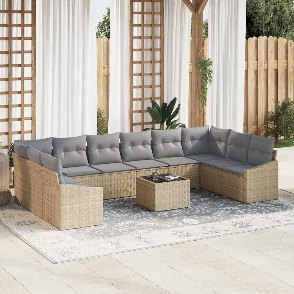 Sofa Sæt med pude 11 pcs Beige polyrattan
