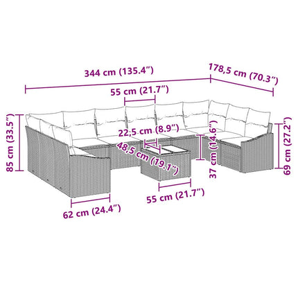 Sofa Sæt 11 stk. Beige polyrattan