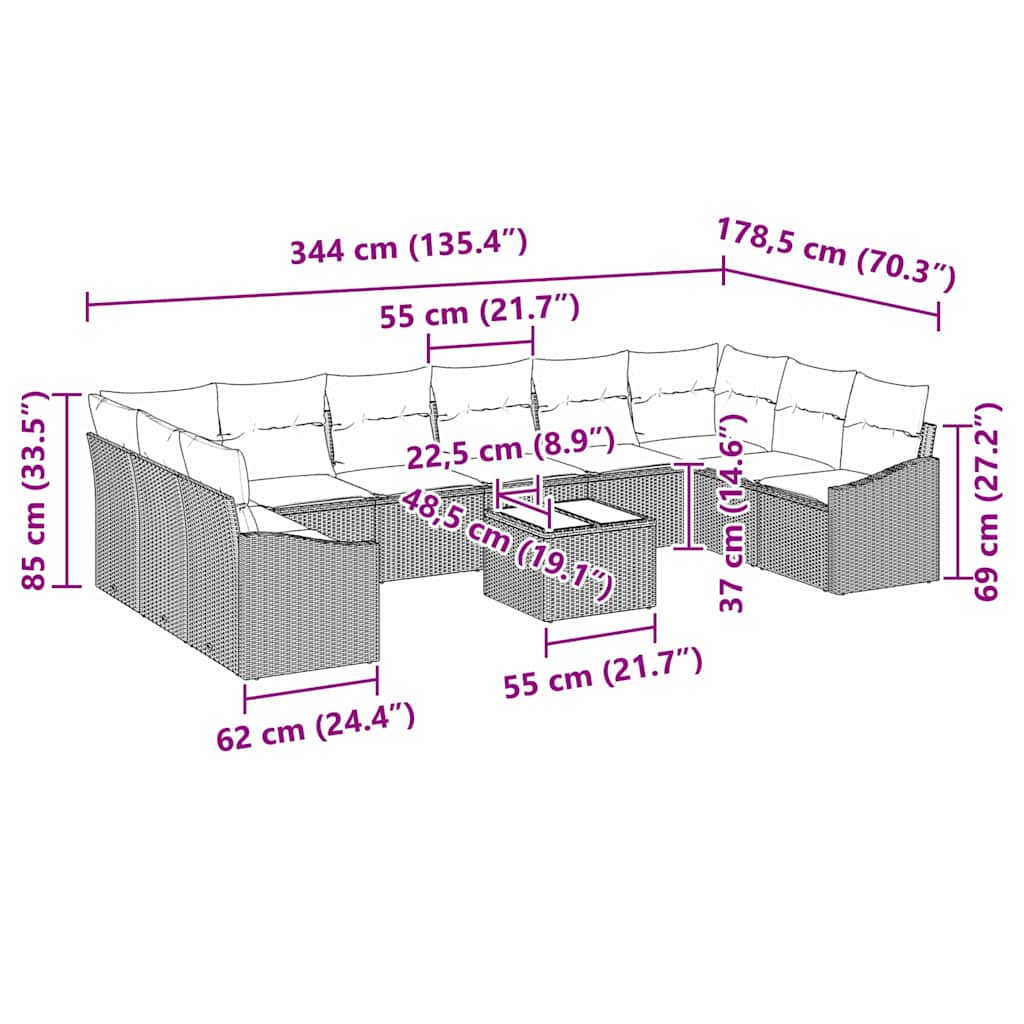 Sofa Sæt med pude 11 pcs Beige polyrattan