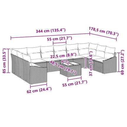Sofa Sæt 11 stk. Brun polyrattan