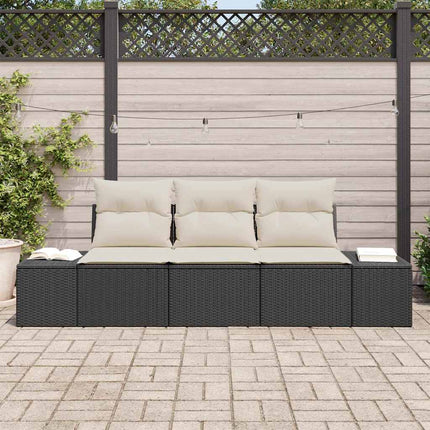 Sofa Sæt med pude 3 pcs Sort polyrattan