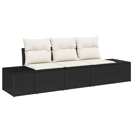 Sofa Sæt med pude 3 pcs Sort polyrattan