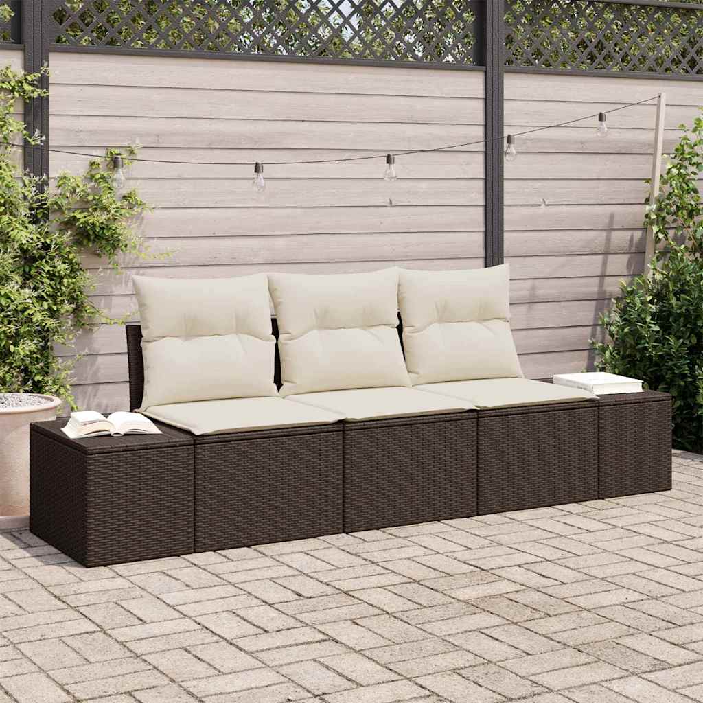 Sofa Sæt med pude 3 pcs Brun polyrattan