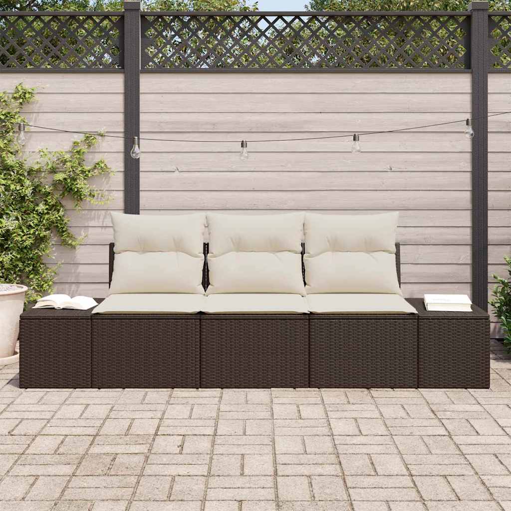 Sofa Sæt med pude 3 pcs Brun polyrattan