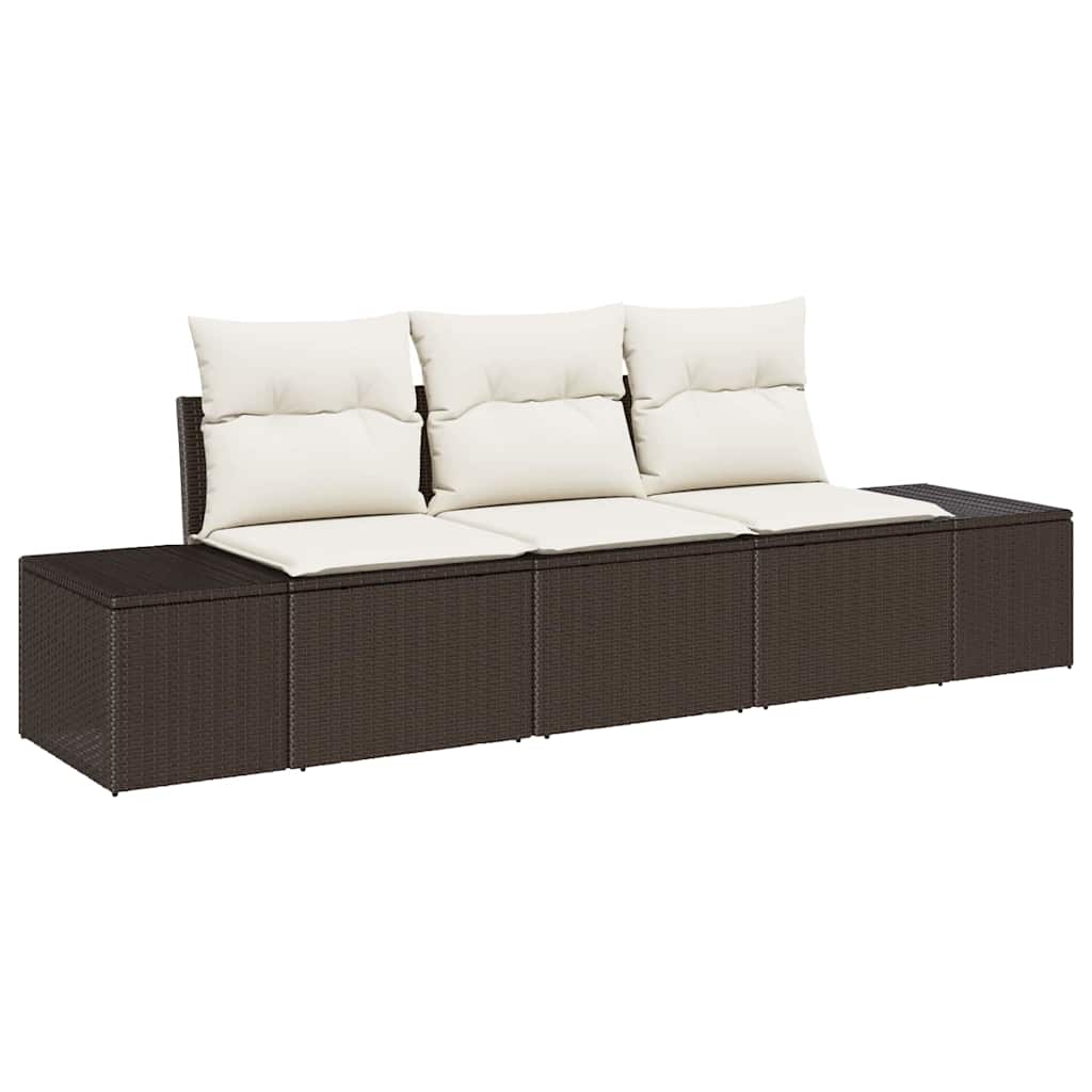 Sofa Sæt med pude 3 pcs Brun polyrattan