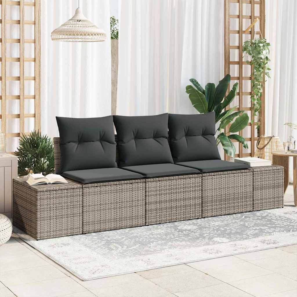 Sofa Sæt med pude 3 pcs Grå polyrattan