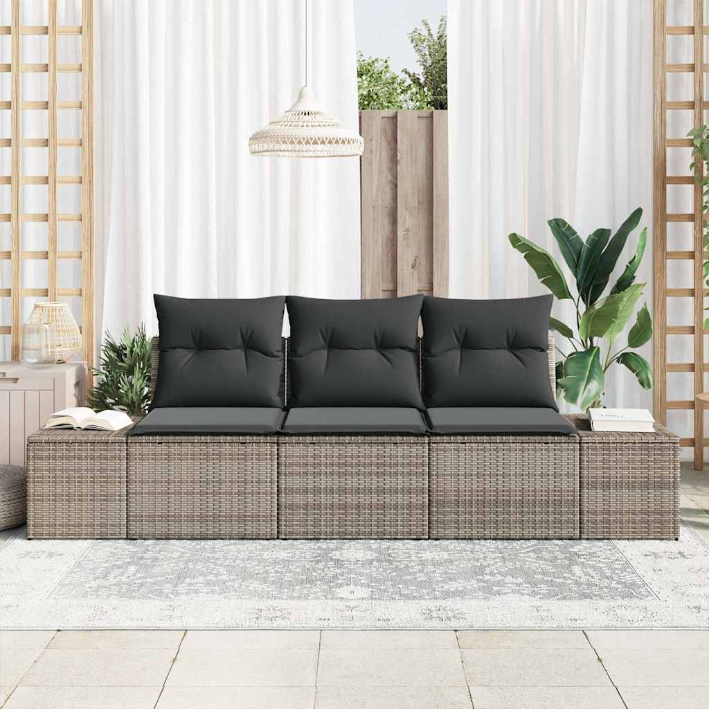 Sofa Sæt med pude 3 pcs Grå polyrattan