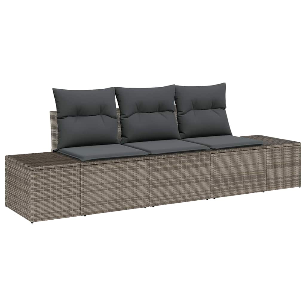 Sofa Sæt med pude 3 pcs Grå polyrattan
