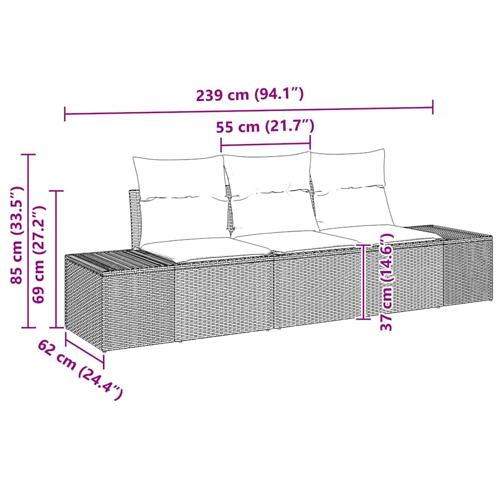 Sofa Sæt med pude 3 pcs Grå polyrattan