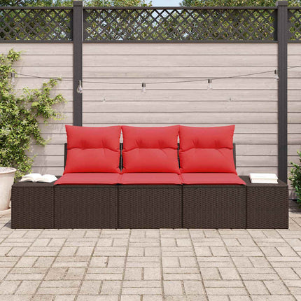 Sofa Sæt med pude 3 pcs Brun polyrattan