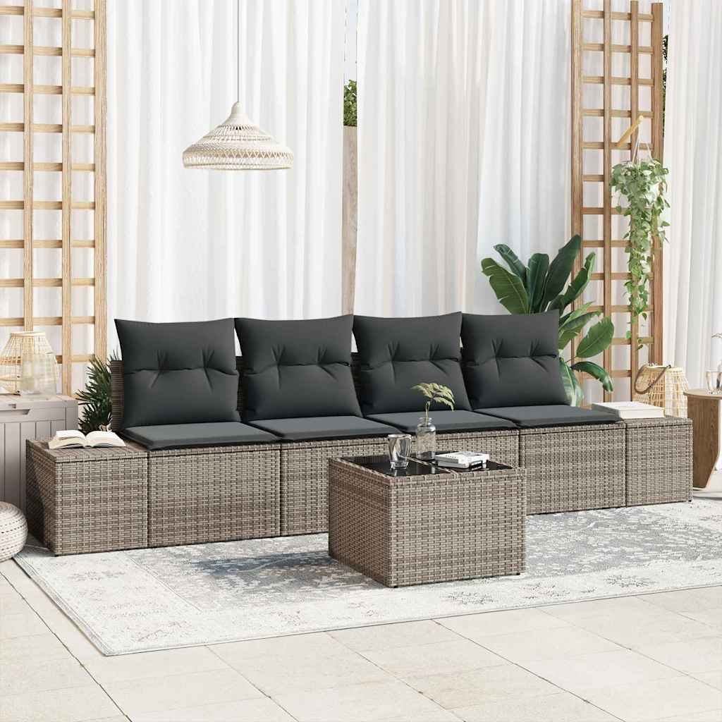 Sofa Sæt med pude med pude 5 pcs Grå polyrattan