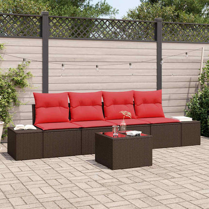 Sofa Sæt med pude 5 pcs Brun polyrattan