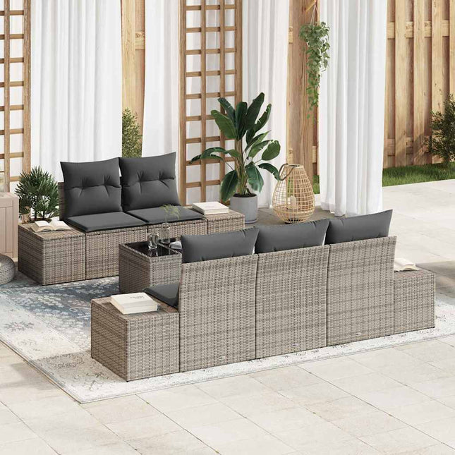 Havesofa Sæt med pude 6 pcs Grå polyrattan