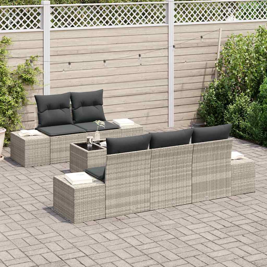 Havesofa Sæt med pude 6 pcs Lysegrå polyrattan