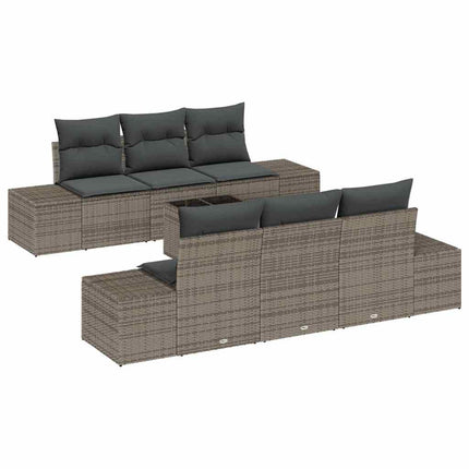 Havesofa Sæt med pude 7 pcs Grå polyrattan