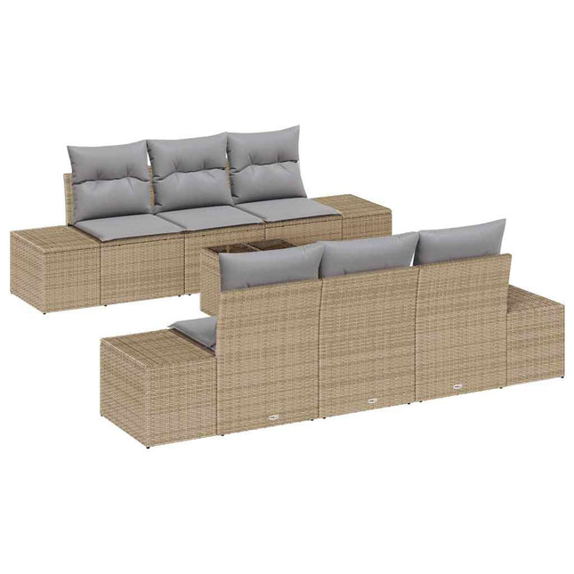 Havesofa Sæt med pude 7 pcs Beige polyrattan