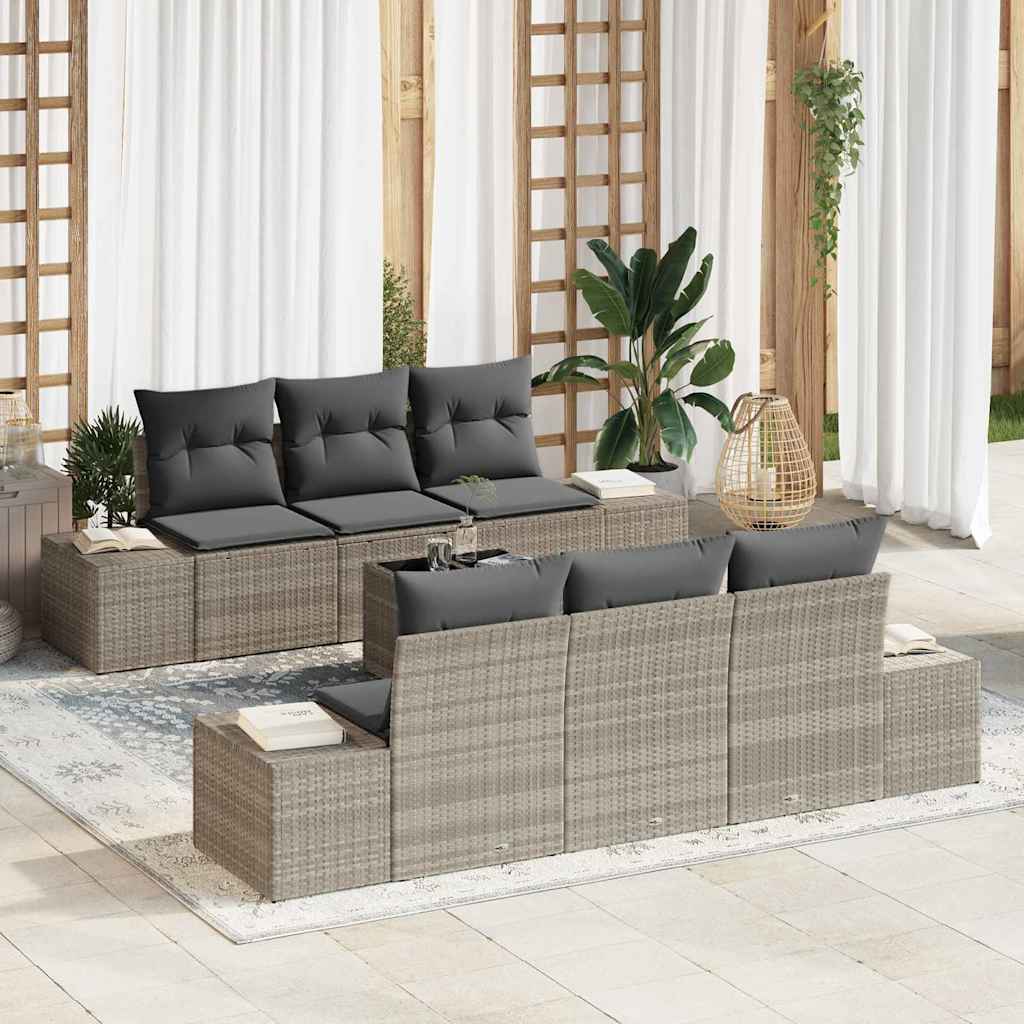 Havesofa Sæt med pude 7 pcs Lysegrå polyrattan