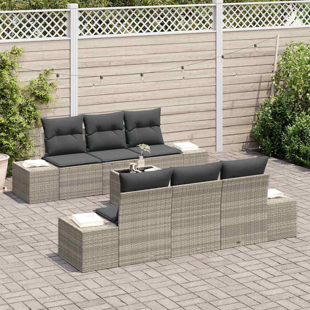 Havesofa Sæt med pude 7 pcs Lysegrå polyrattan