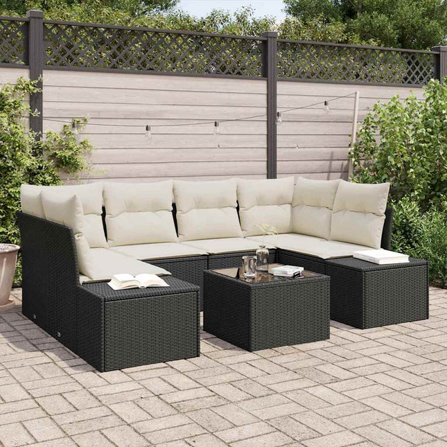 Havesofa Sæt med pude 7 pcs Sort polyrattan