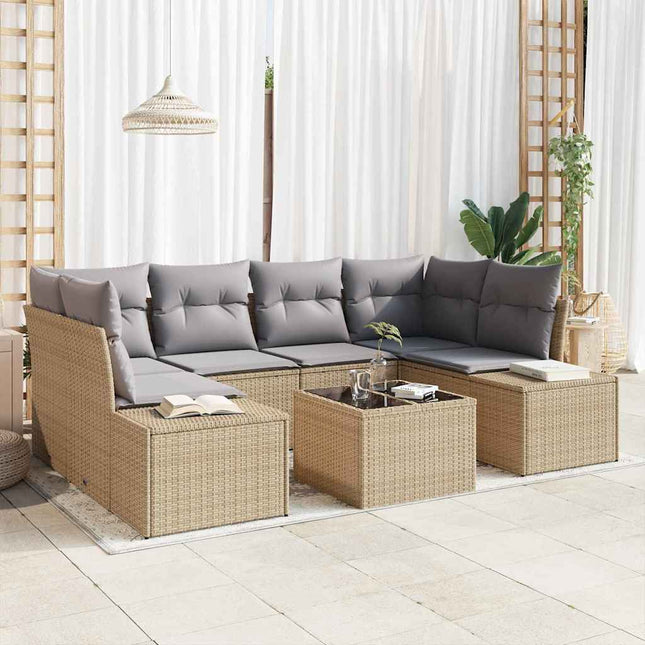 Havesofa Sæt med pude 7 pcs Beige polyrattan