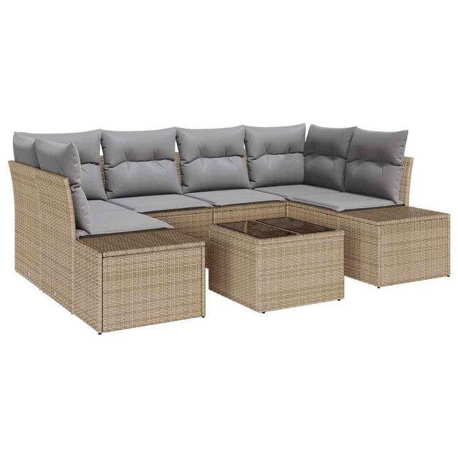Havesofa Sæt med pude 7 pcs Beige polyrattan