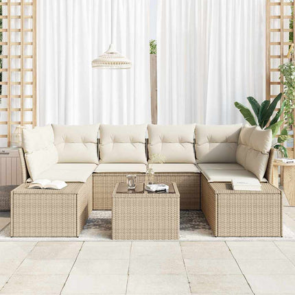 Havesofa Sæt med pude 7 pcs Beige polyrattan