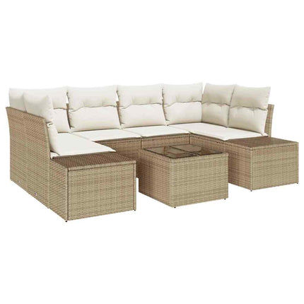 Havesofa Sæt med pude 7 pcs Beige polyrattan