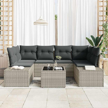 Havesofa Sæt med pude 7 pcs Lysegrå polyrattan