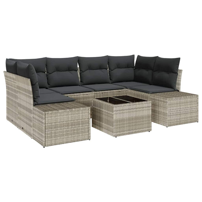 Havesofa Sæt med pude 7 pcs Lysegrå polyrattan