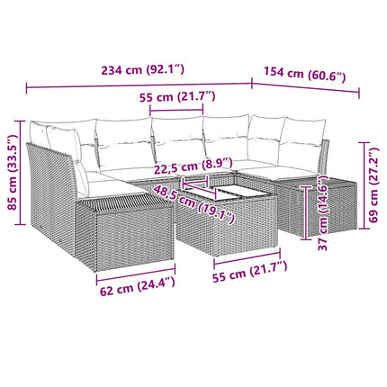 Havesofa Sæt med pude 7 pcs Lysegrå polyrattan