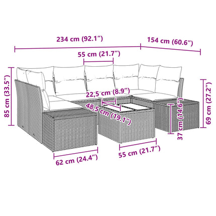 Havesofa Sæt 7 stk. Sort polyrattan