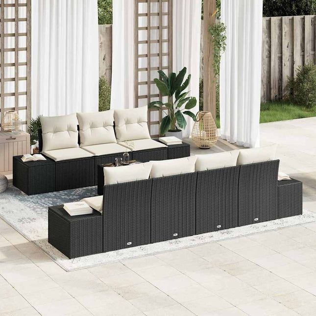 Havesofa Sæt med pude 8 pcs Sort polyrattan