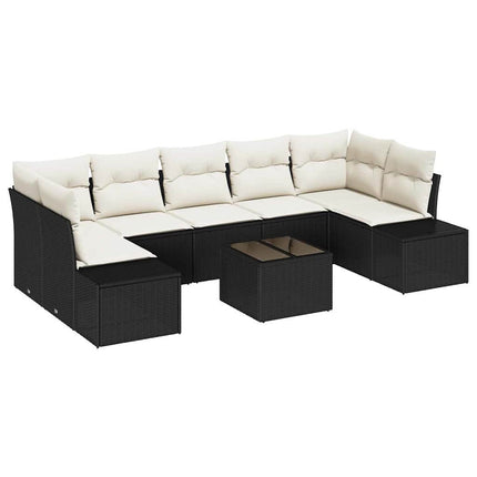 Havesofa Sæt 8 stk. Sort polyrattan