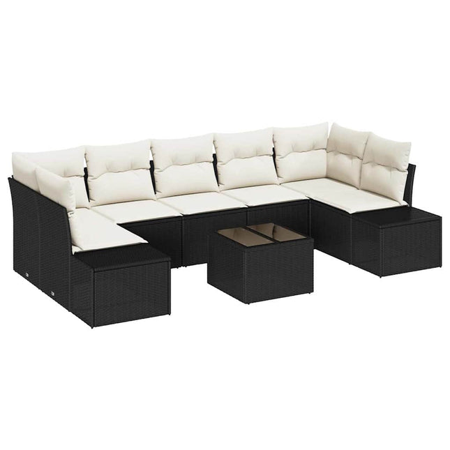 Havesofa Sæt 8 stk. Sort polyrattan