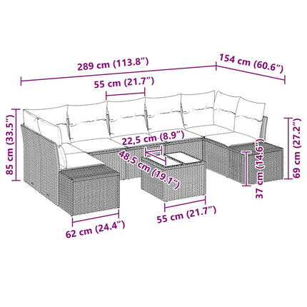 Havesofa Sæt 8 stk. Sort polyrattan