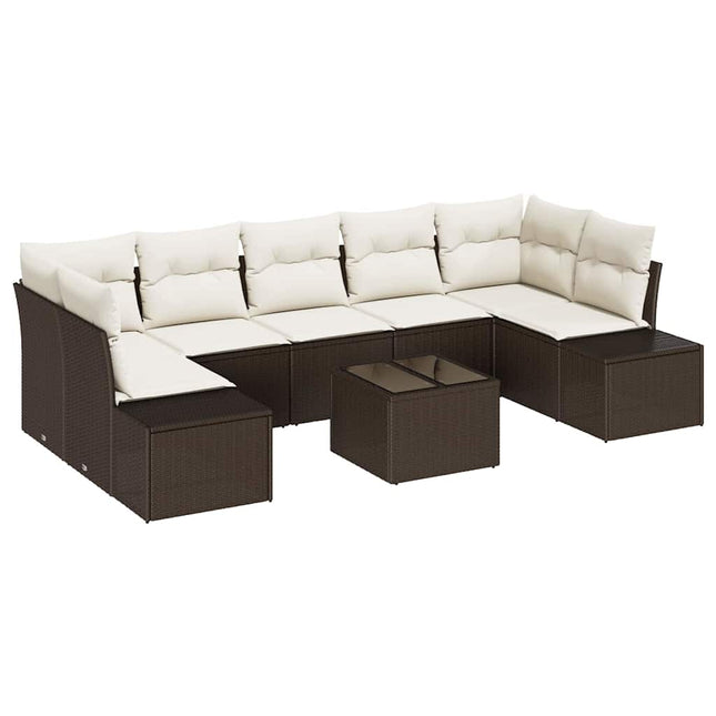 Havesofa Sæt med pude 8 pcs Brun polyrattan