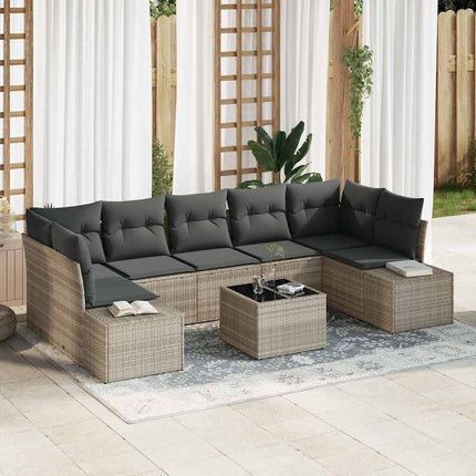 Havesofa Sæt med pude 8 pcs Lysegrå polyrattan