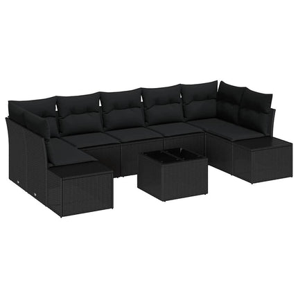 Havesofa Sæt med pude 8 pcs Sort polyrattan