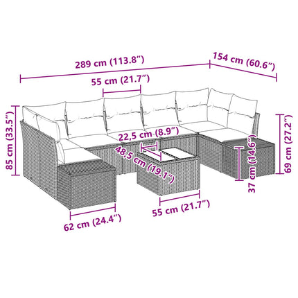 Havesofa Sæt 8 stk. Sort polyrattan