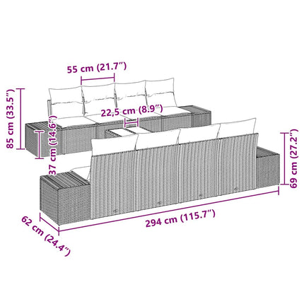 Havesofa Sæt med pude 7 pcs Sort polyrattan