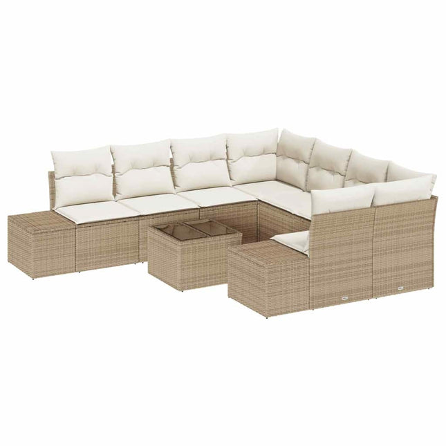Havesofa Sæt med pude 9 pcs Beige polyrattan