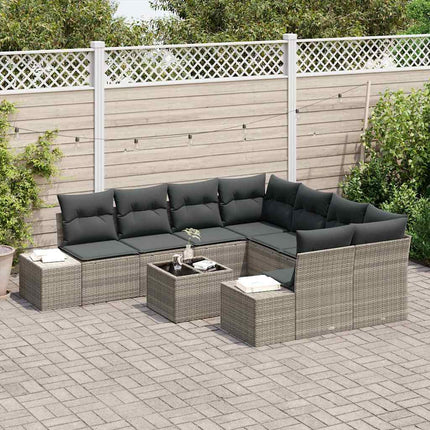 Havesofa Sæt med pude 9 pcs Lysegrå polyrattan