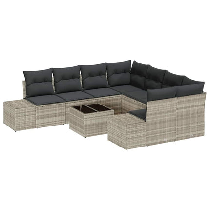 Havesofa Sæt med pude 9 pcs Lysegrå polyrattan