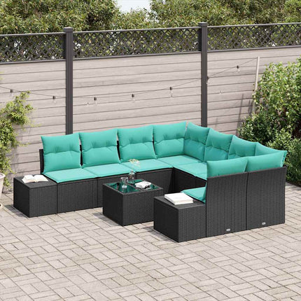 Havesofa Sæt 9 stk. Sort polyrattan