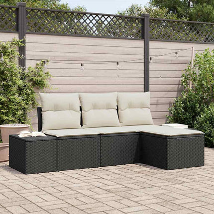 Havesofa Sæt 4 stk. Sort polyrattan