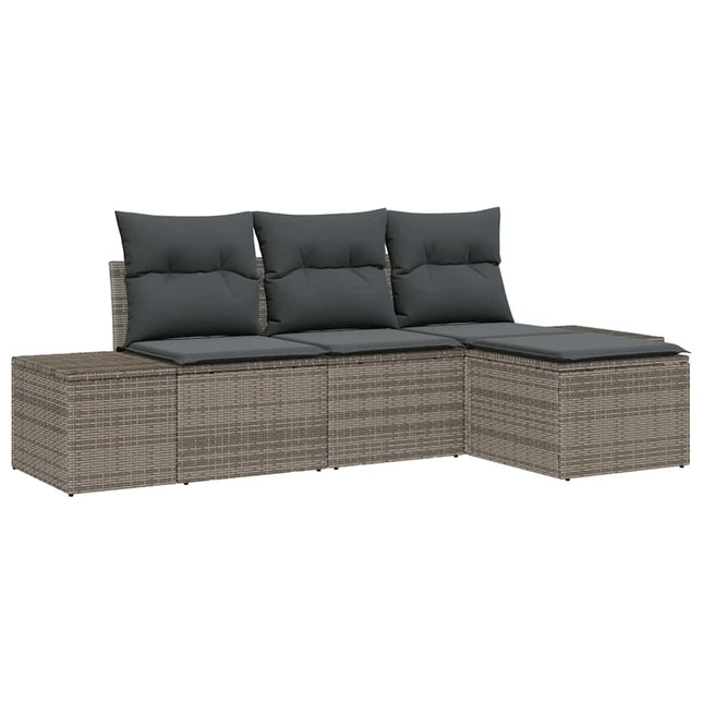 Havesofa Sæt med pude 4 pcs Grå polyrattan