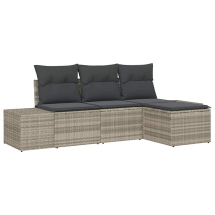 Havesofa Sæt med pude 4 pcs Lysegrå polyrattan