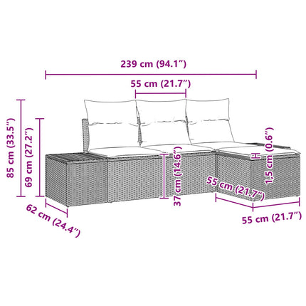 Sofa Sæt med pude 4 pcs Brun Poly Rattan